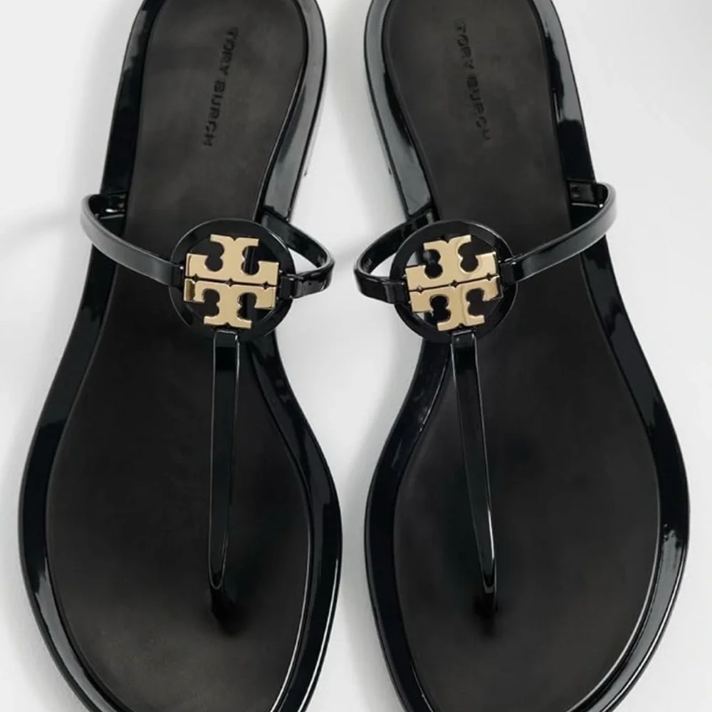 Tory Burch Black and Gold Sandals - Picture 1 of 4